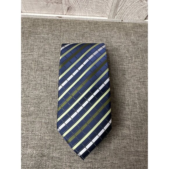 Van Heusen Mens Blue & Green Striped Pattern Neck Tie Suit Formal Work - Picture 5 of 5